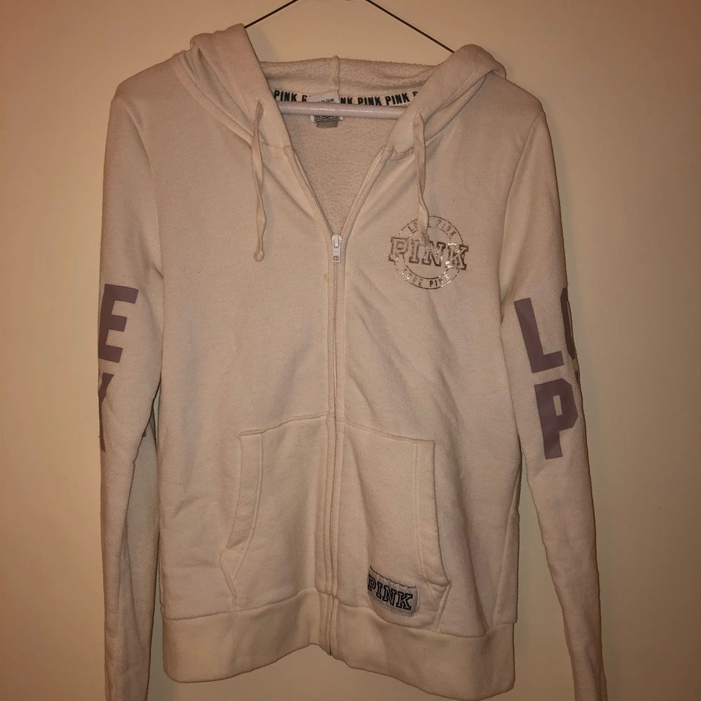 PINK Victoria Secret White Zip Up Hoodie